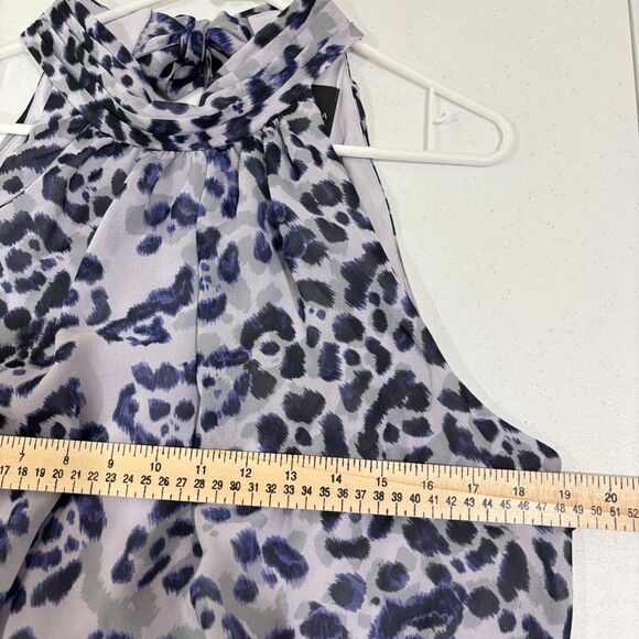 Adrianna Papell Purple Animal Print Midi Halter Tie Dress Womes 14 Wedding Party - Picture 14 of 16